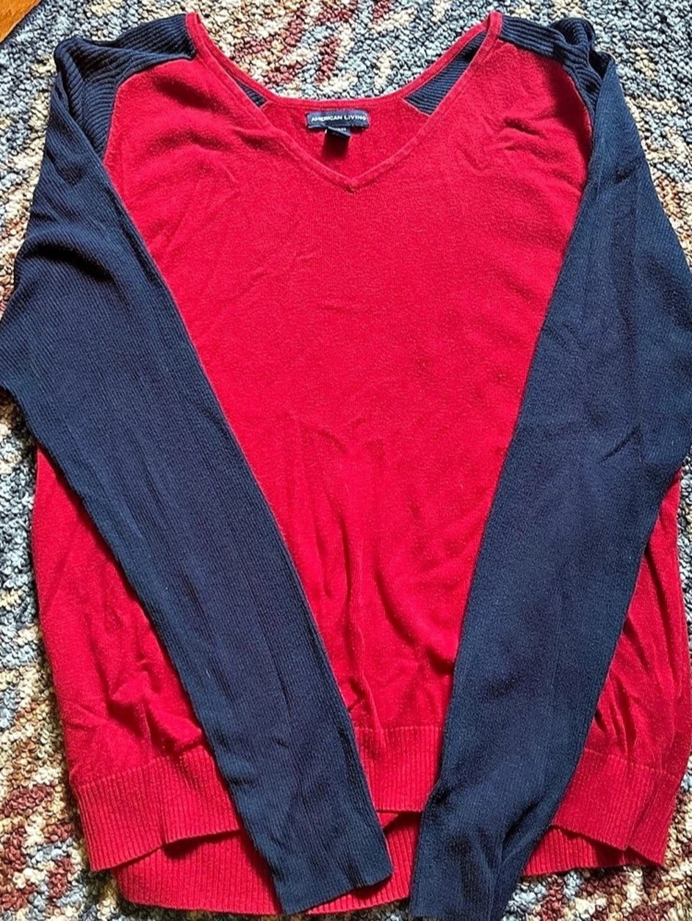Jones New York Color Block Long Sleeve Top in Red & Blue Like New
